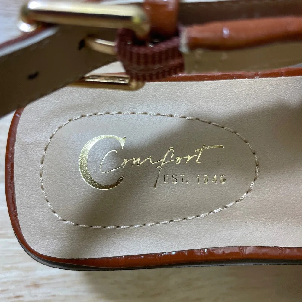 Comfort Est 1946 Womens 9W Cognac Brown Croc Embossed Slingback Loafers Flats